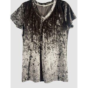 POL Women's Top Size Small Crushed Velvet‎ V Neck Short Sleeve Brown Bohemian